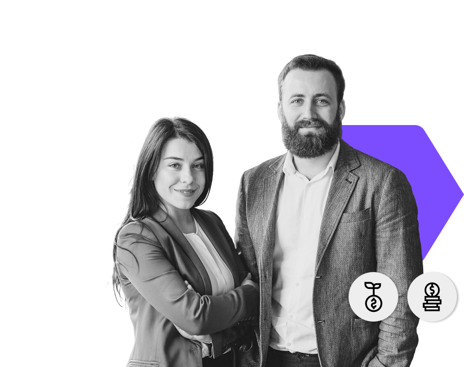 Two business professionals standing confidently, symbolising WIUS Capital’s expertise in capital raising and funding solutions
