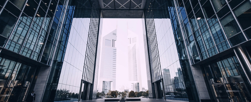 Modern financial district architecture symbolising strength and structure in private credit capital protection