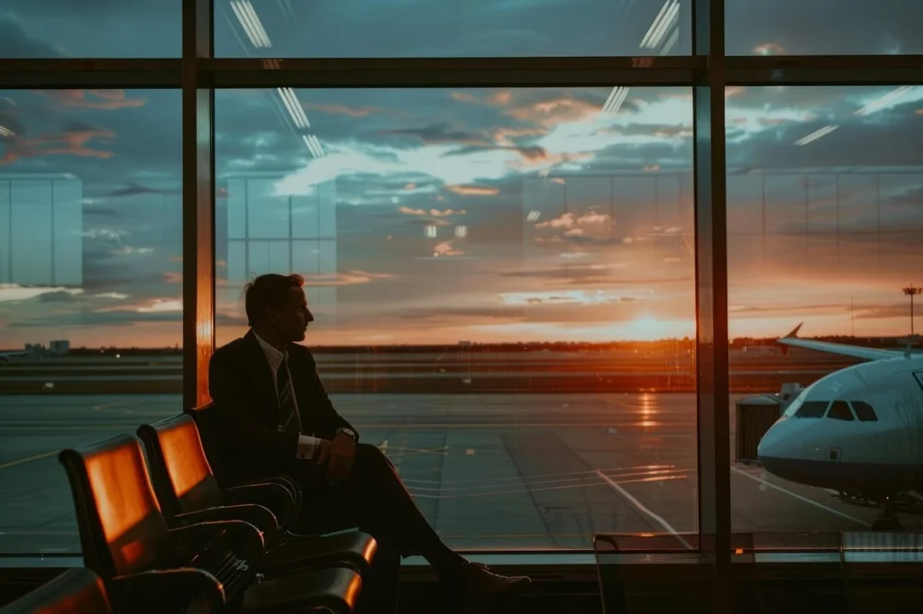 Investor in transit at airport, reflecting the global reach and mobility of private credit opportunities and private credit capital protection