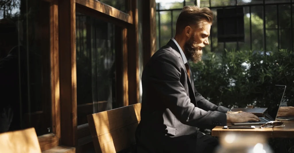 A confident professional in a tailored suit stands in an elegant office setting, symbolising focus, expertise, and leadership in private market investment.