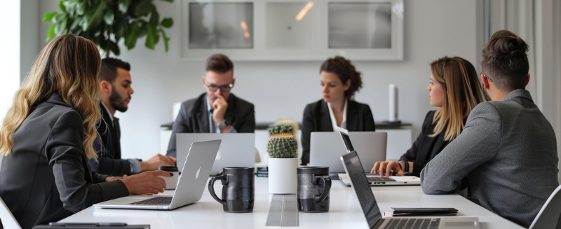 A business meeting in progress with senior executives engaged in discussion, viewed through glass, reflecting collaboration and strategic decision-making in private credit and investment.